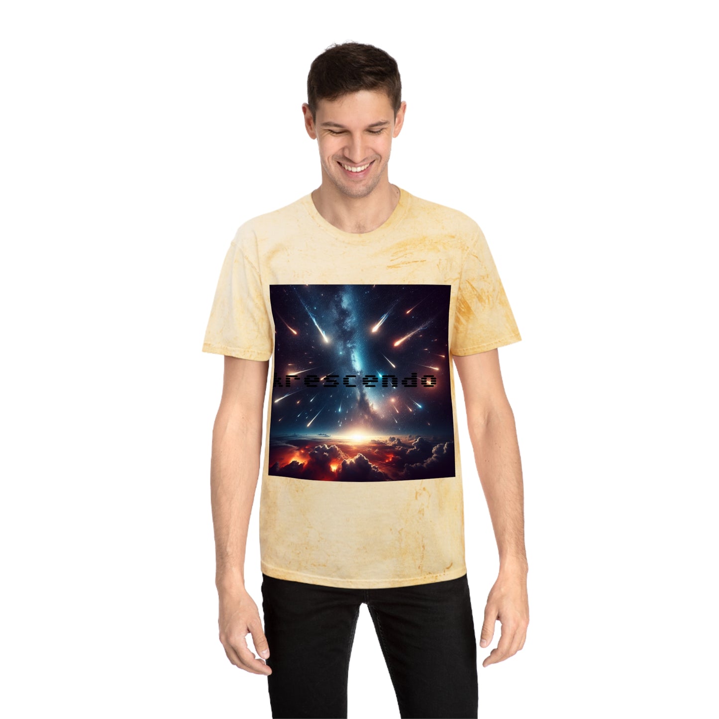 Krescendo Unisex Color Blast T-Shirt - Vibrant Cosmic Design for Music Lovers