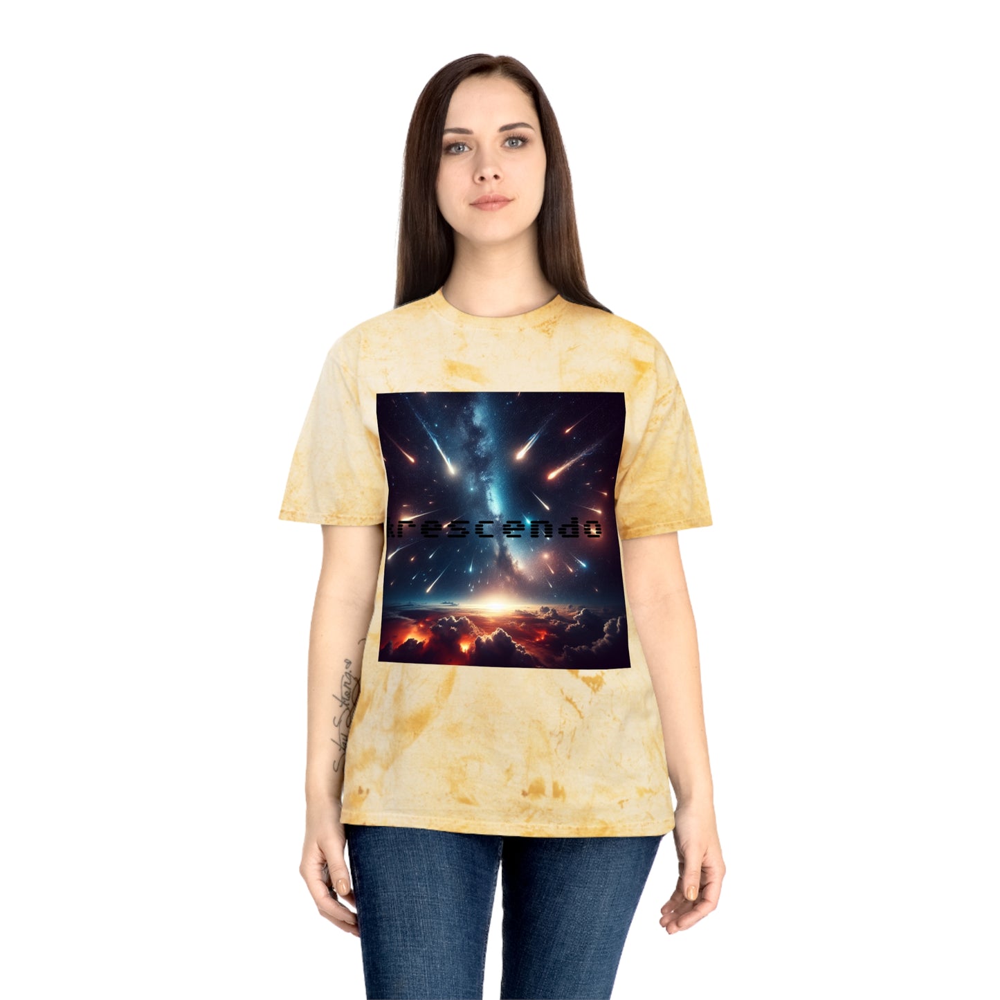 Krescendo Unisex Color Blast T-Shirt - Vibrant Cosmic Design for Music Lovers